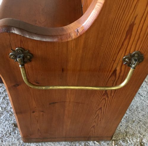 VICTORIAN PITCH PINE PEW WITH ORIGINAL BRASS FOLDING UMBRELLA STICK HOLDER - ADDITIONAL PHOTO 10