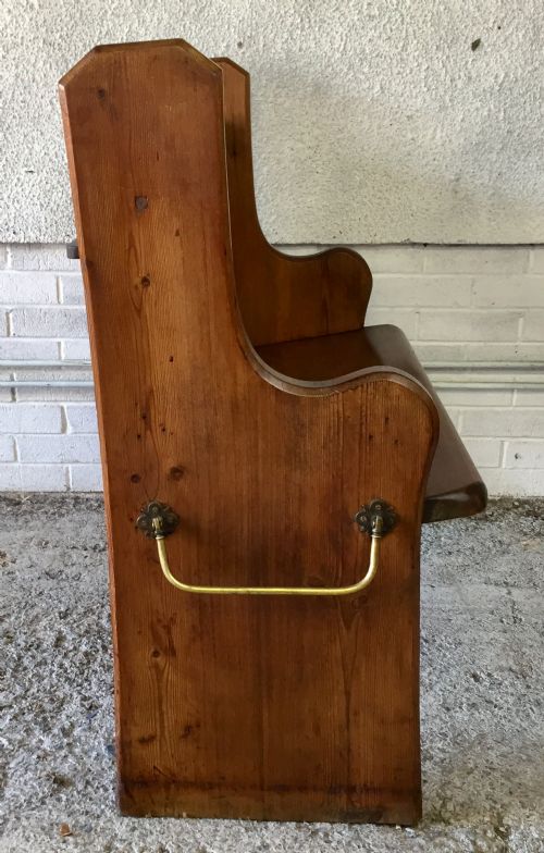 VICTORIAN PITCH PINE PEW WITH ORIGINAL BRASS FOLDING UMBRELLA STICK HOLDER - ADDITIONAL PHOTO 12