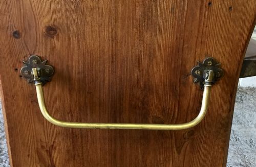 VICTORIAN PITCH PINE PEW WITH ORIGINAL BRASS FOLDING UMBRELLA STICK HOLDER - ADDITIONAL PHOTO 13