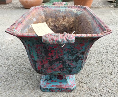 19TH CENTURY FRENCH CAST IRON URN WITH LAYERS OF OLD PAINT - ADDITIONAL PHOTO 7