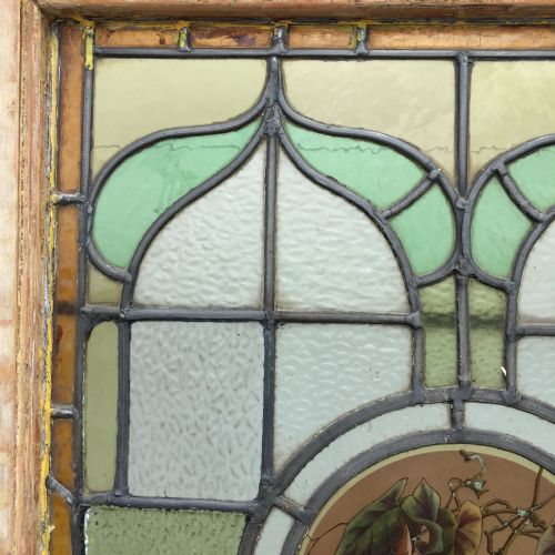 VICTORIAN PINE HALF GLAZED DOOR WITH HAND PAINTED STAINED GLASS PANEL DEPICTING A BIRD - ADDITIONAL PHOTO 3