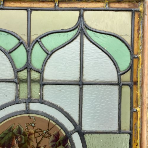 VICTORIAN PINE HALF GLAZED DOOR WITH HAND PAINTED STAINED GLASS PANEL DEPICTING A BIRD - ADDITIONAL PHOTO 4