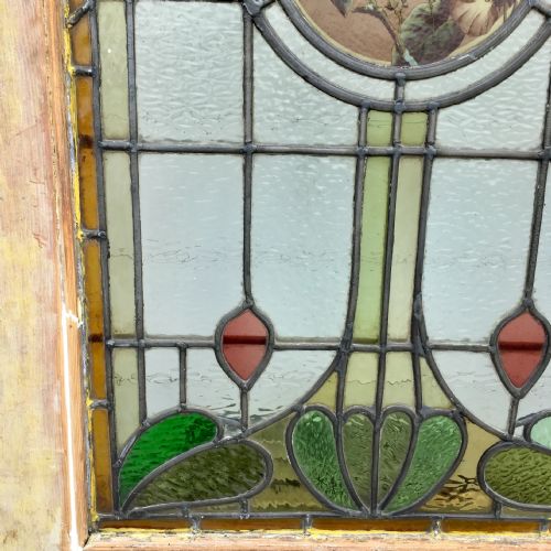 VICTORIAN PINE HALF GLAZED DOOR WITH HAND PAINTED STAINED GLASS PANEL DEPICTING A BIRD - ADDITIONAL PHOTO 5