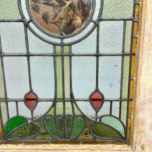 VICTORIAN PINE HALF GLAZED DOOR WITH HAND PAINTED STAINED GLASS PANEL DEPICTING A BIRD - ADDITIONAL PHOTO 6