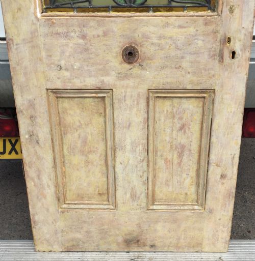 VICTORIAN PINE HALF GLAZED DOOR WITH HAND PAINTED STAINED GLASS PANEL DEPICTING A BIRD - ADDITIONAL PHOTO 7