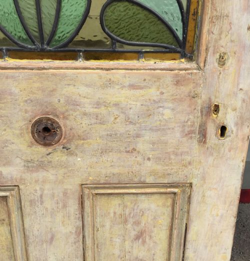 VICTORIAN PINE HALF GLAZED DOOR WITH HAND PAINTED STAINED GLASS PANEL DEPICTING A BIRD - ADDITIONAL PHOTO 8