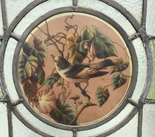VICTORIAN PINE HALF GLAZED DOOR WITH HAND PAINTED STAINED GLASS PANEL DEPICTING A BIRD - ADDITIONAL PHOTO 11
