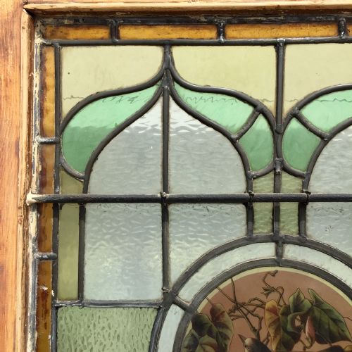 VICTORIAN PINE HALF GLAZED DOOR WITH HAND PAINTED STAINED GLASS PANEL DEPICTING A BIRD - ADDITIONAL PHOTO 12