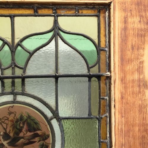 VICTORIAN PINE HALF GLAZED DOOR WITH HAND PAINTED STAINED GLASS PANEL DEPICTING A BIRD - ADDITIONAL PHOTO 13