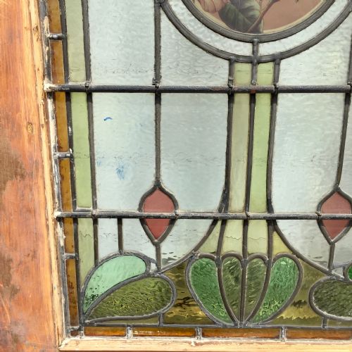 VICTORIAN PINE HALF GLAZED DOOR WITH HAND PAINTED STAINED GLASS PANEL DEPICTING A BIRD - ADDITIONAL PHOTO 14