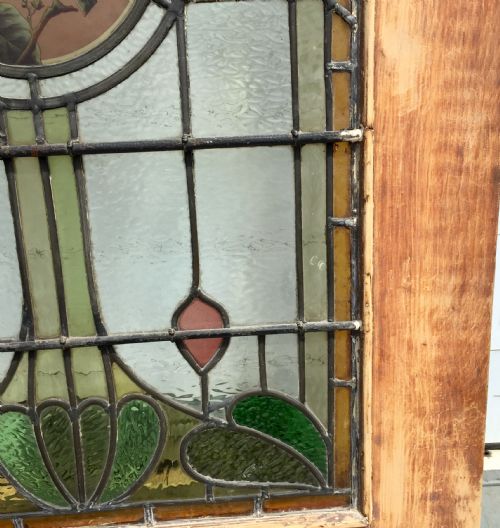VICTORIAN PINE HALF GLAZED DOOR WITH HAND PAINTED STAINED GLASS PANEL DEPICTING A BIRD - ADDITIONAL PHOTO 15