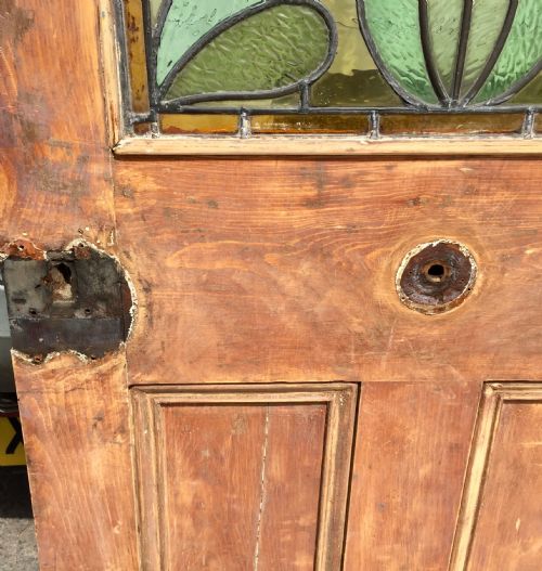 VICTORIAN PINE HALF GLAZED DOOR WITH HAND PAINTED STAINED GLASS PANEL DEPICTING A BIRD - ADDITIONAL PHOTO 17
