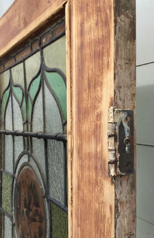 VICTORIAN PINE HALF GLAZED DOOR WITH HAND PAINTED STAINED GLASS PANEL DEPICTING A BIRD - ADDITIONAL PHOTO 18