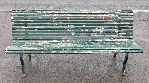 WROUGHT IRON SCROLL BENCH WITH LAYERS OF ORIGINAL PAINT - ADDITIONAL PHOTO 1