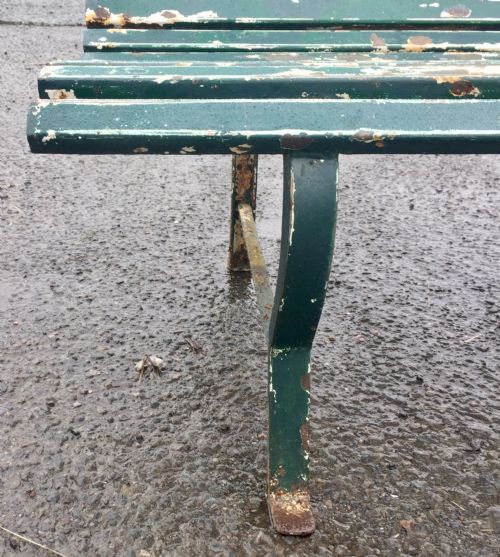 WROUGHT IRON SCROLL BENCH WITH LAYERS OF ORIGINAL PAINT - ADDITIONAL PHOTO 4
