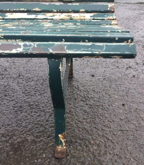 WROUGHT IRON SCROLL BENCH WITH LAYERS OF ORIGINAL PAINT - ADDITIONAL PHOTO 5