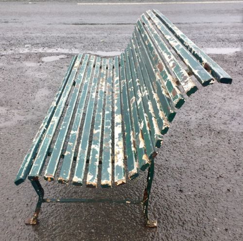 WROUGHT IRON SCROLL BENCH WITH LAYERS OF ORIGINAL PAINT - ADDITIONAL PHOTO 6