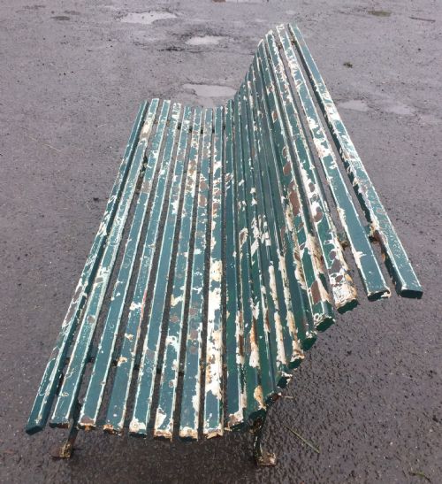 WROUGHT IRON SCROLL BENCH WITH LAYERS OF ORIGINAL PAINT - ADDITIONAL PHOTO 7