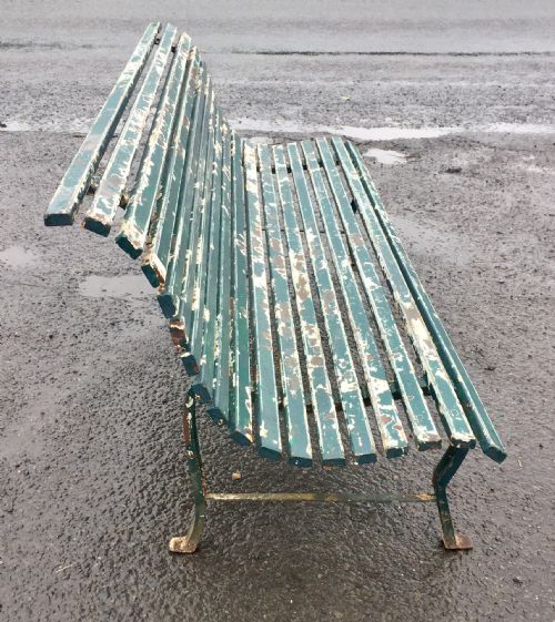 WROUGHT IRON SCROLL BENCH WITH LAYERS OF ORIGINAL PAINT - ADDITIONAL PHOTO 8