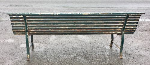 WROUGHT IRON SCROLL BENCH WITH LAYERS OF ORIGINAL PAINT - ADDITIONAL PHOTO 9