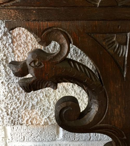 CIRCA 1900 CARVED OAK HALL BENCH WITH LIFT UP SEAT - ADDITIONAL PHOTO 4