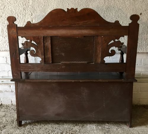 CIRCA 1900 CARVED OAK HALL BENCH WITH LIFT UP SEAT - ADDITIONAL PHOTO 13