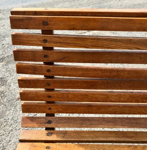 CIRCA 1920'S 30'S SOLID OAK BENCH FROM A BELGIAN RAILWAY STATION - ADDITIONAL PHOTO 2