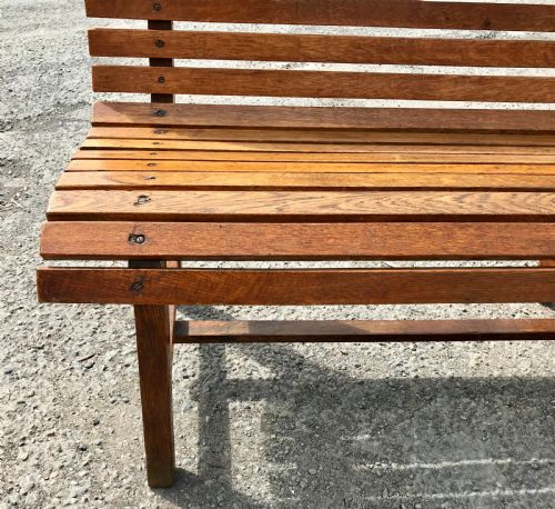 CIRCA 1920'S 30'S SOLID OAK BENCH FROM A BELGIAN RAILWAY STATION - ADDITIONAL PHOTO 3