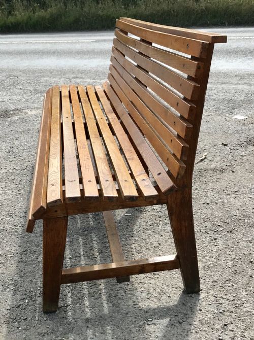 CIRCA 1920'S 30'S SOLID OAK BENCH FROM A BELGIAN RAILWAY STATION - ADDITIONAL PHOTO 5