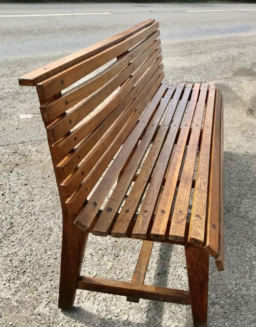 CIRCA 1920'S 30'S SOLID OAK BENCH FROM A BELGIAN RAILWAY STATION - ADDITIONAL PHOTO 6