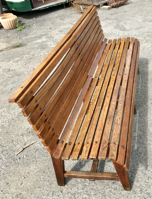 CIRCA 1920'S 30'S SOLID OAK BENCH FROM A BELGIAN RAILWAY STATION - ADDITIONAL PHOTO 7
