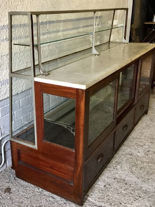 CIRCA 1910 SHOP DISPLAY CABINET WITH MARBLE TOP ON MAHOGANY FRAME - ADDITIONAL PHOTO 21