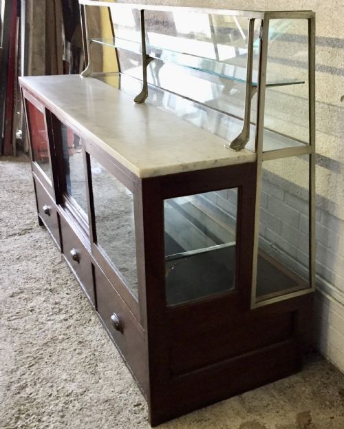 CIRCA 1910 SHOP DISPLAY CABINET WITH MARBLE TOP ON MAHOGANY FRAME - ADDITIONAL PHOTO 22