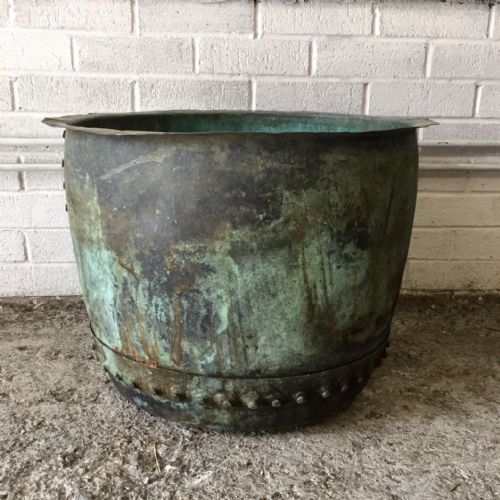 19th Century Riveted Copper Boiler with Natural Verdigris