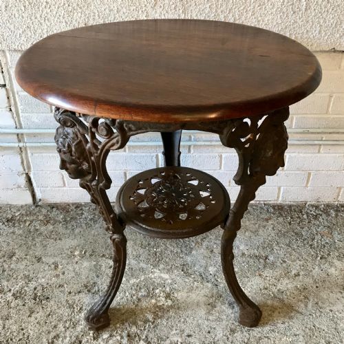 VICTORIAN CAST IRON PUB TABLE WITH ORIGINAL MAHOGANY TOP - ADDITIONAL PHOTO 1