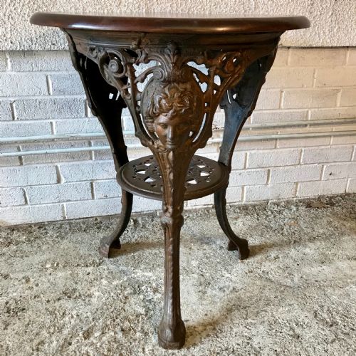 VICTORIAN CAST IRON PUB TABLE WITH ORIGINAL MAHOGANY TOP - ADDITIONAL PHOTO 9