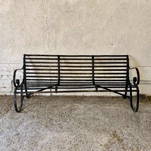 19th century wrought iron strap bench - CATEGORY: ANTIQUE FURNITURE - DATED 19TH CENTURY