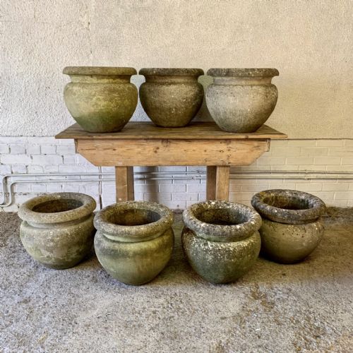 set of 7 circa 1920 composition stone pots - CATEGORY: ANTIQUE MISCELLANEOUS - DATED 1920