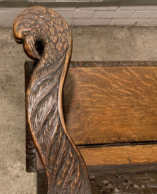 VICTORIAN CARVED OAK HALL BENCH WITH LIFT UP SEAT - ADDITIONAL PHOTO 6