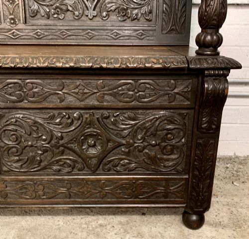 VICTORIAN CARVED OAK HALL BENCH WITH LIFT UP SEAT - ADDITIONAL PHOTO 9