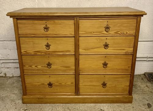 VICTORIAN PITCH PINE BANK OF 8 DRAWERS WITH ORIGINAL GOTHIC HANDLES - ADDITIONAL PHOTO 1