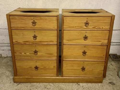 VICTORIAN PITCH PINE BANK OF 8 DRAWERS WITH ORIGINAL GOTHIC HANDLES - ADDITIONAL PHOTO 2