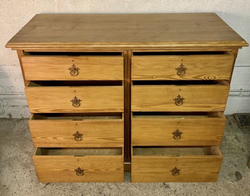 VICTORIAN PITCH PINE BANK OF 8 DRAWERS WITH ORIGINAL GOTHIC HANDLES - ADDITIONAL PHOTO 8