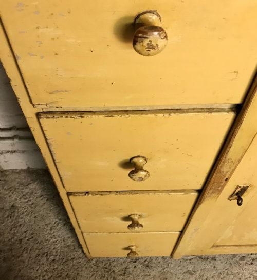 CIRCA 1900 EAST EUROPEAN FOOD CUPBOARD WITH LAYERS OF OLD PAINT - ADDITIONAL PHOTO 4