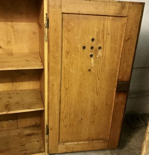 CIRCA 1900 EAST EUROPEAN FOOD CUPBOARD WITH LAYERS OF OLD PAINT - ADDITIONAL PHOTO 11