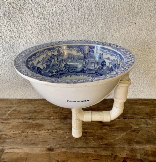 victorian blue and white patterned sink - CATEGORY: ANTIQUE CERAMICS - DATED VICTORIAN
