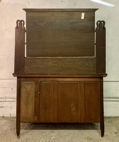 1920'S OAK ARTS AND CRAFTS DRESSING CHEST COMPLETE WITH ORIGINAL BRASS HANDLES - ADDITIONAL PHOTO 8