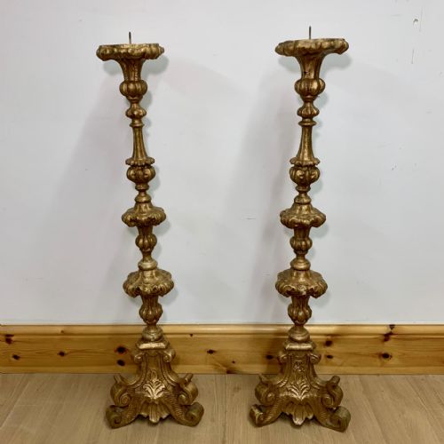 pair of 19th century gilt wooden gesso pricket candlesticks - CATEGORY: ANTIQUE LIGHTING - DATED 19TH CENTURY