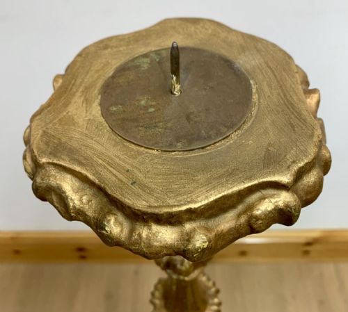 PAIR OF 19TH CENTURY GILT WOODEN GESSO PRICKET CANDLESTICKS - ADDITIONAL PHOTO 2