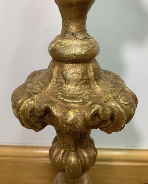 PAIR OF 19TH CENTURY GILT WOODEN GESSO PRICKET CANDLESTICKS - ADDITIONAL PHOTO 4